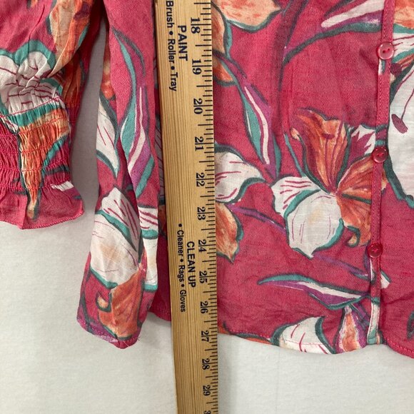 New Unique Spectrum Large Pink White Floral Lace Feminine Button Down Vacation - Picture 4 of 8